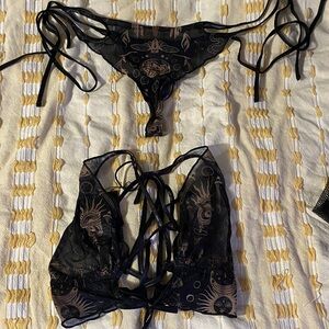 Thistle and Spire Black and Tan Lace Bra Set